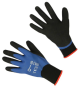 Wasserdichter Arbeitshandschuh Agua aus blau-schwarzem Nylon-Feinstrick mit rotem Bund