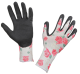 Garden Luminus Gartenhandschuhe mit weißer Handrückseite und Blumenprint und schwarzer Handinnenseite mit gummiertem Stoff