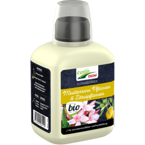 Cuxin Flüssigdünger Mediterrane Pflanzen und Zitruspflanzen, für eine intensive Blüten- und Fruchtbildung, kompakte 400 ml Flasche mit Dosierdeckel