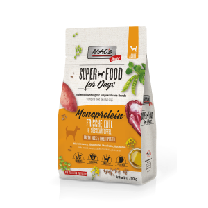 Sack MAC’s DOG Mono frische Ente 750 g Hundefutter Trockenfutter mit Ente und Süßkartoffel