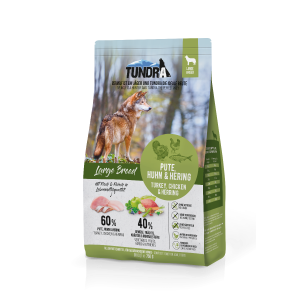 Beutel Tundra Dog Large Breed Pute Huhn Hering 750 g – getreidefreies Trockenfutter mit viel Fleisch & Fisch für große Rassen.