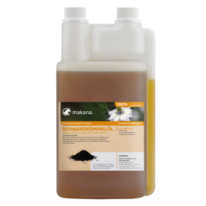 Schwarzkümmelöl von Makana im 1 Liter Kanister, Einzelfuttermittel für Pferde, gut für Haut und Haare