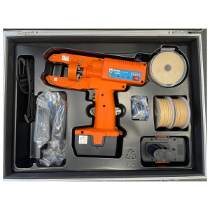 Set Meta FB-350 Bindegerät Hana R-Binder in Orange, mit Bindedrahtrollen, Akkus und Ladegeräten