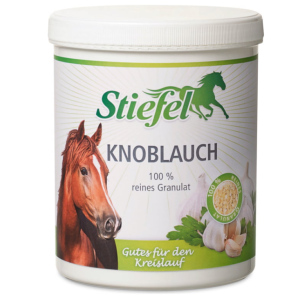 Knoblauchgranulat von Stiefel für Pferde, weiße 1kg Plastikdose, geeignet für einen guten Kreislauf, freie Bronchien, einen stabilen Blutzucker sowie gute Blutfettwerte