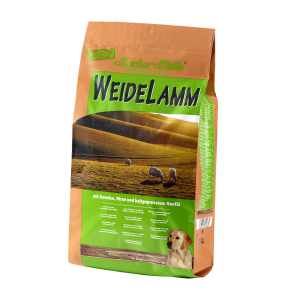 Markus Mühle WEIDELAMM 5 kg Trockenfutter-Beutel – kaltgepresstes Lamm‑Trockenfutter mit Gemüse, Hanföl, Leinsamen und Muschelextrakt.
